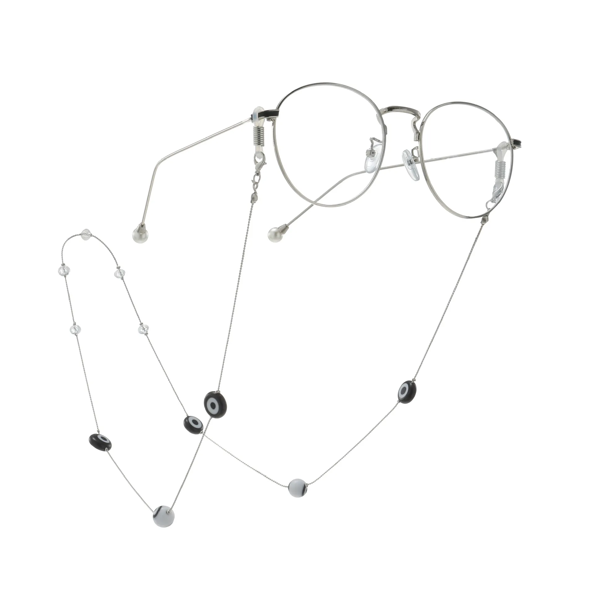 70cm Eyewear Halter Brillenkette Perlen Gold/Weiss
