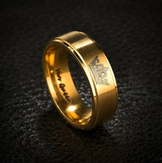 Modyle 2018 Nowy Złoty Kolor King i Królowa Korona Ze Stali Nierdzewnej Para Pierścienie Dla Pary Miłości Promise Pierścienie Dla Kobiety