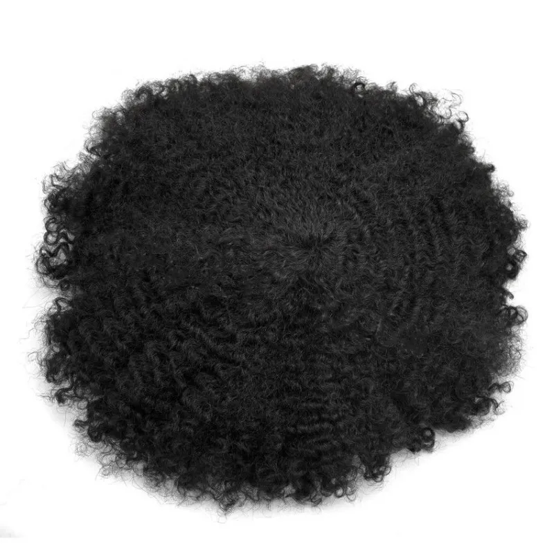 Afro bouclés hommes toupet complet poly toupet pour hommes postiches systèmes de remplacement cheveux humains afro-américains toute la peau Pu hommes perruque afro bouclée