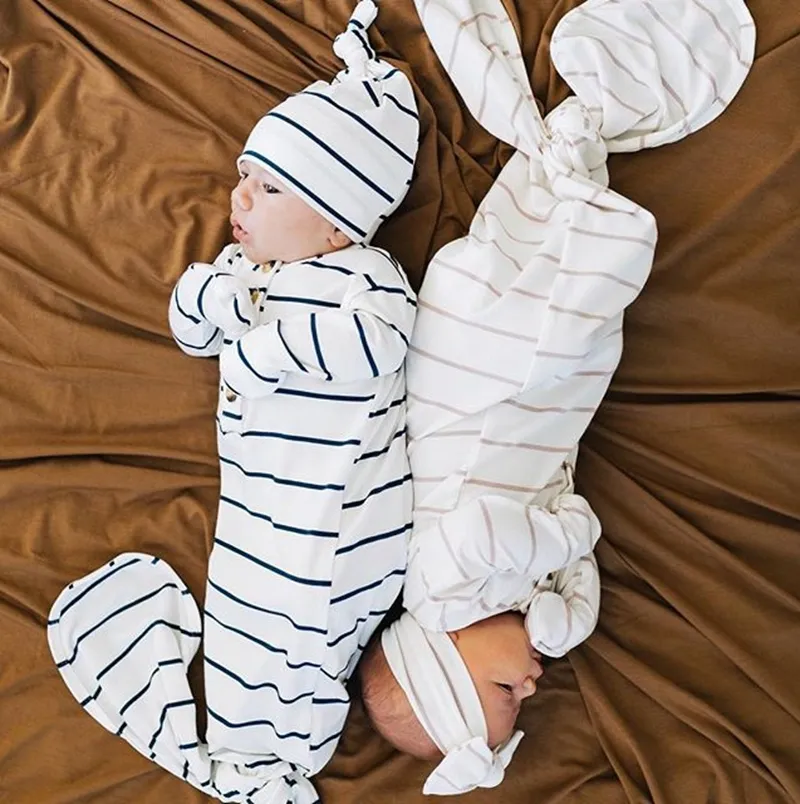 Meerjungfrau-Schlafsack, gestreift, Säuglings-Wickel-Stirnband oder Hut, 2-teiliges Set, langärmelig, Baby-Verpackung, Fotografie-Requisiten, Großhandel DHW2965