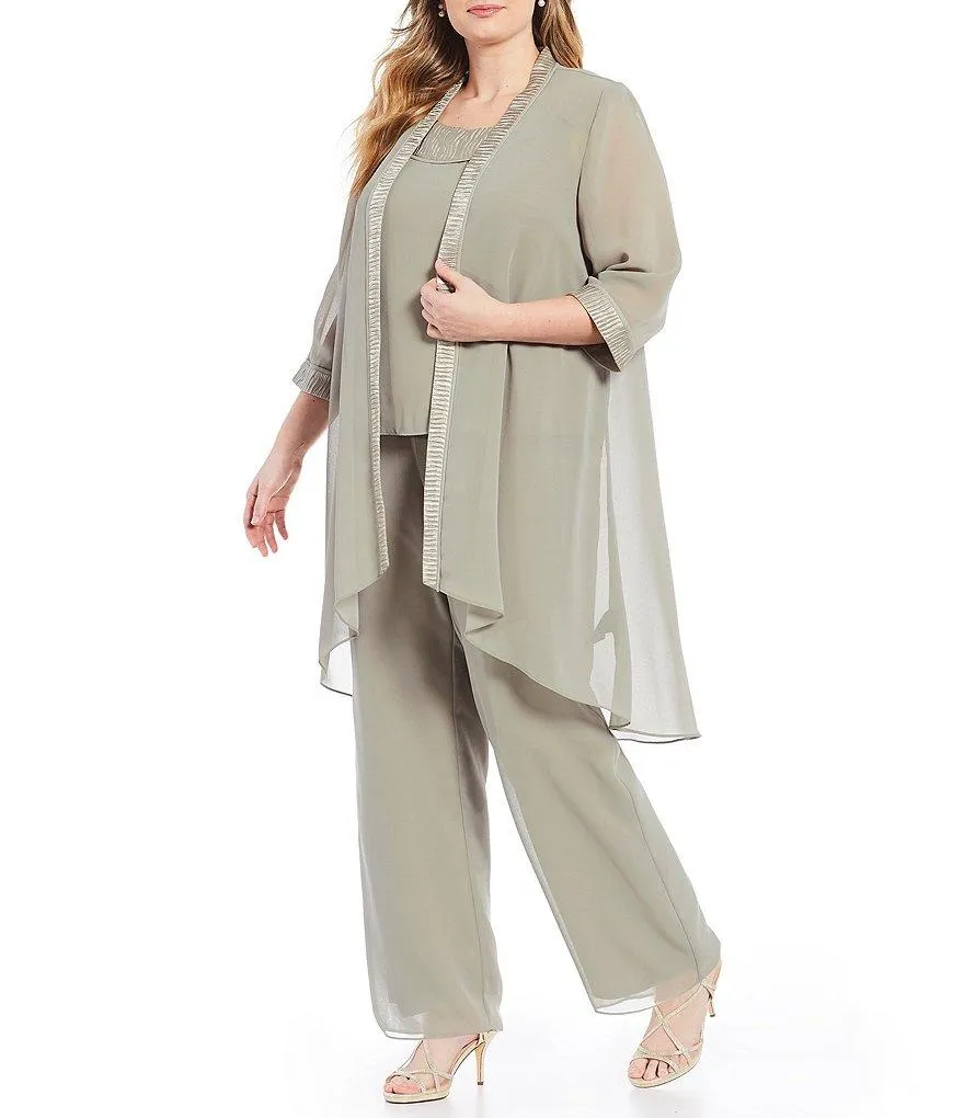 Elegant Plus Size Chiffon Pant Suits For Mother Of The Bride With Jacket  Wedding Guest Outfit From Werbowy, $98.25