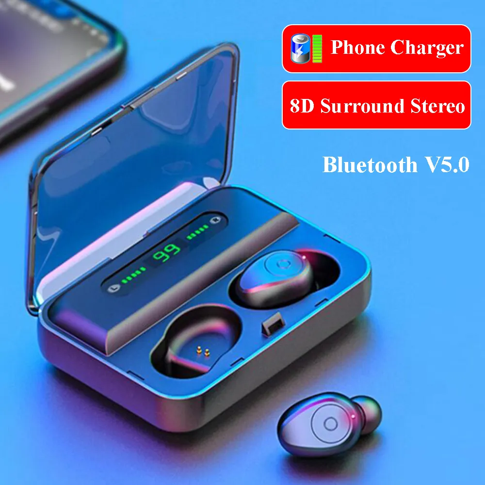 IPX7 Wodoodporna HIFI Muzyka Tws Bluetooth 5.0 Słuchawki Słuchawki Mini Earbuds Słuchawki Stereo Uniwersalne słuchawki z pudełkiem