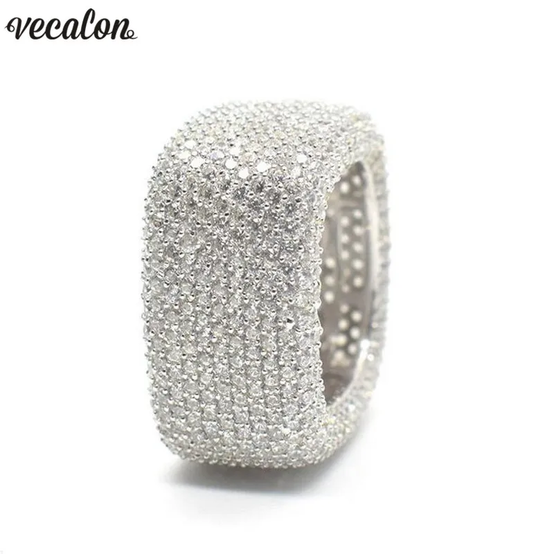 Vecalon Luxe Promise Ring 925 Sterling Silver Micro Pave 450 Stks Diamond CZ Engagement Wedding Band Ringen voor Dames Mannen Sieraden