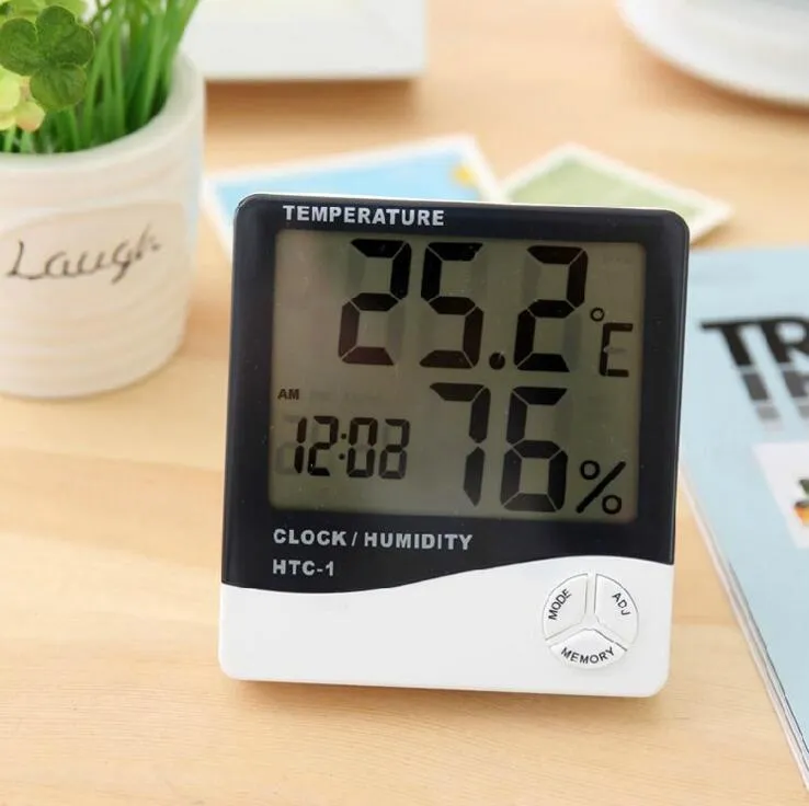 LCD Digital Temperature Humidity Meter Home Indoor Outdoor hygrometer thermometer Weather Station with Clock