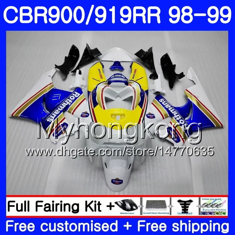 Lichaam voor HONDA CBR 900RR CBR 919RR CBR900 RR CBR919RR 98 99 278HM.9 CBR900RR CBR 919 RR CBR919 RR 1998 1999 BUIKERS ROTHMANS BLUE HOT KIT