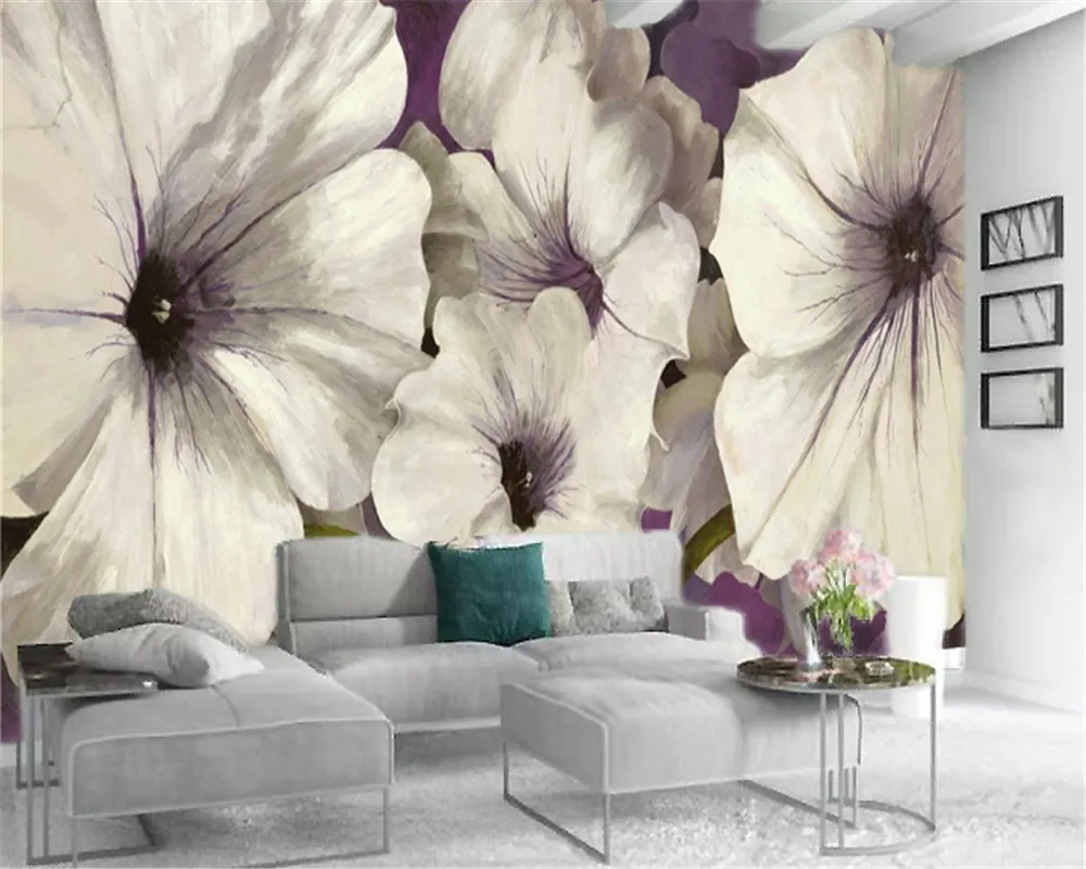 Fond d'écran de fleurs 3d personnalisé Fleur de trompette blanche douce et charmante Fleur romantique personnalisée HD Fond d'écran environnemental