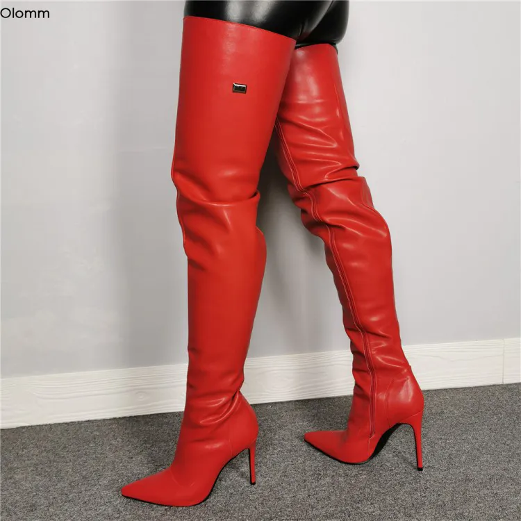素敵な新しいファッション女性太ももの高いブーツスティレットハイヒールのブーツ尖ったつま先スーパーセクシーな赤いパーティーシューズ女性USサイズ5-15
