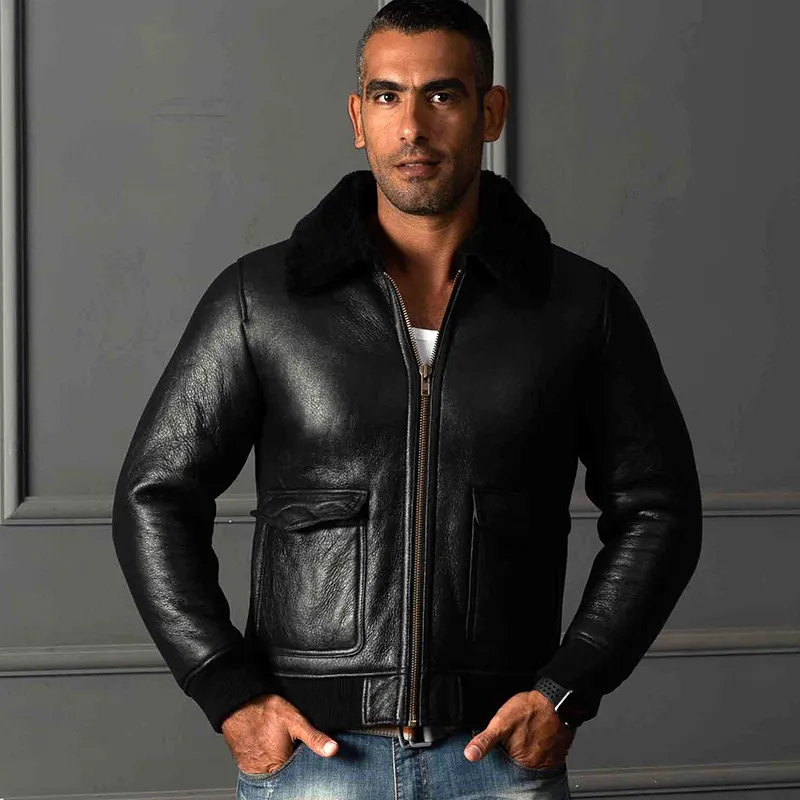 Economize muito em Jaquetas De Voo De Couro Avirex Jaqueta De Bombardeiro  De Voo De Couro Jaqueta De Estilo De Aviador De Pele De Carneiro Com Pêlo  De