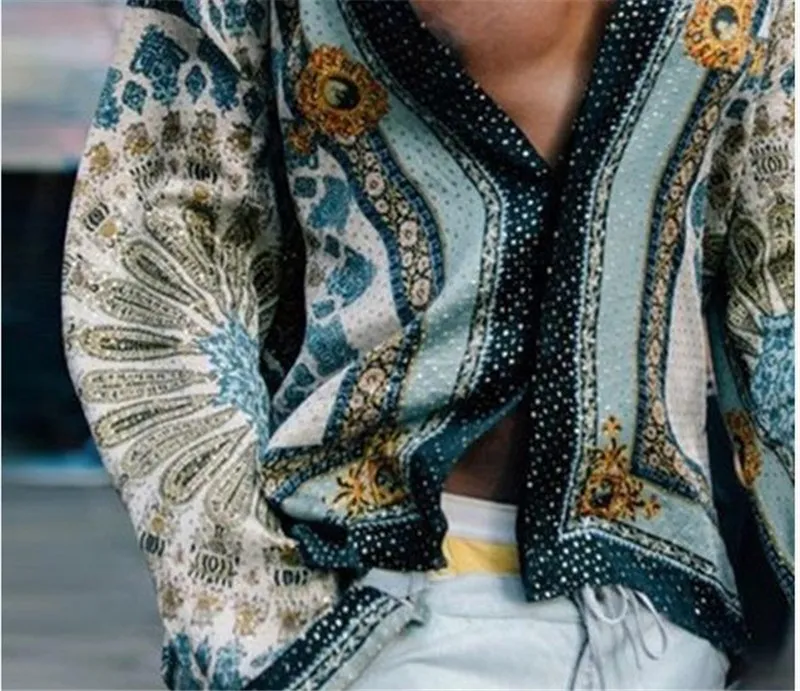 独特な店 DHgate.com:Mens V-Neck Bohemian Style Digitally Printed Tops