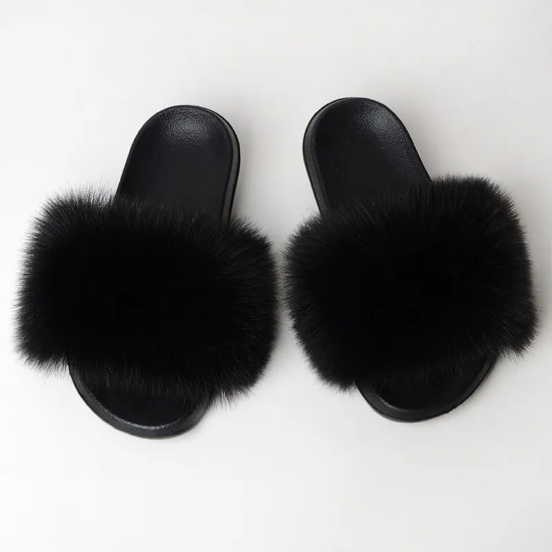 COOLSA Women Winter Faux Fur Slides Women Fake Fur Slippers Women Solid Non-slip Indoor Slippers Flip Flops Drop Shipping