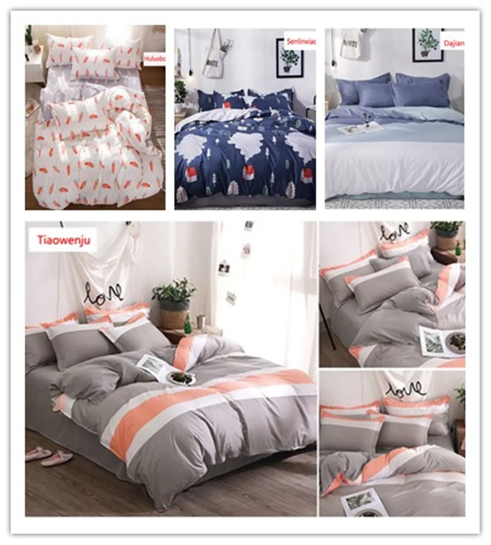 Nouveau nordique doux moderne impression ponçage aloe coton 4PCS feuilles couette taies d'oreiller respectueux de l'environnement ensembles de literie confortables