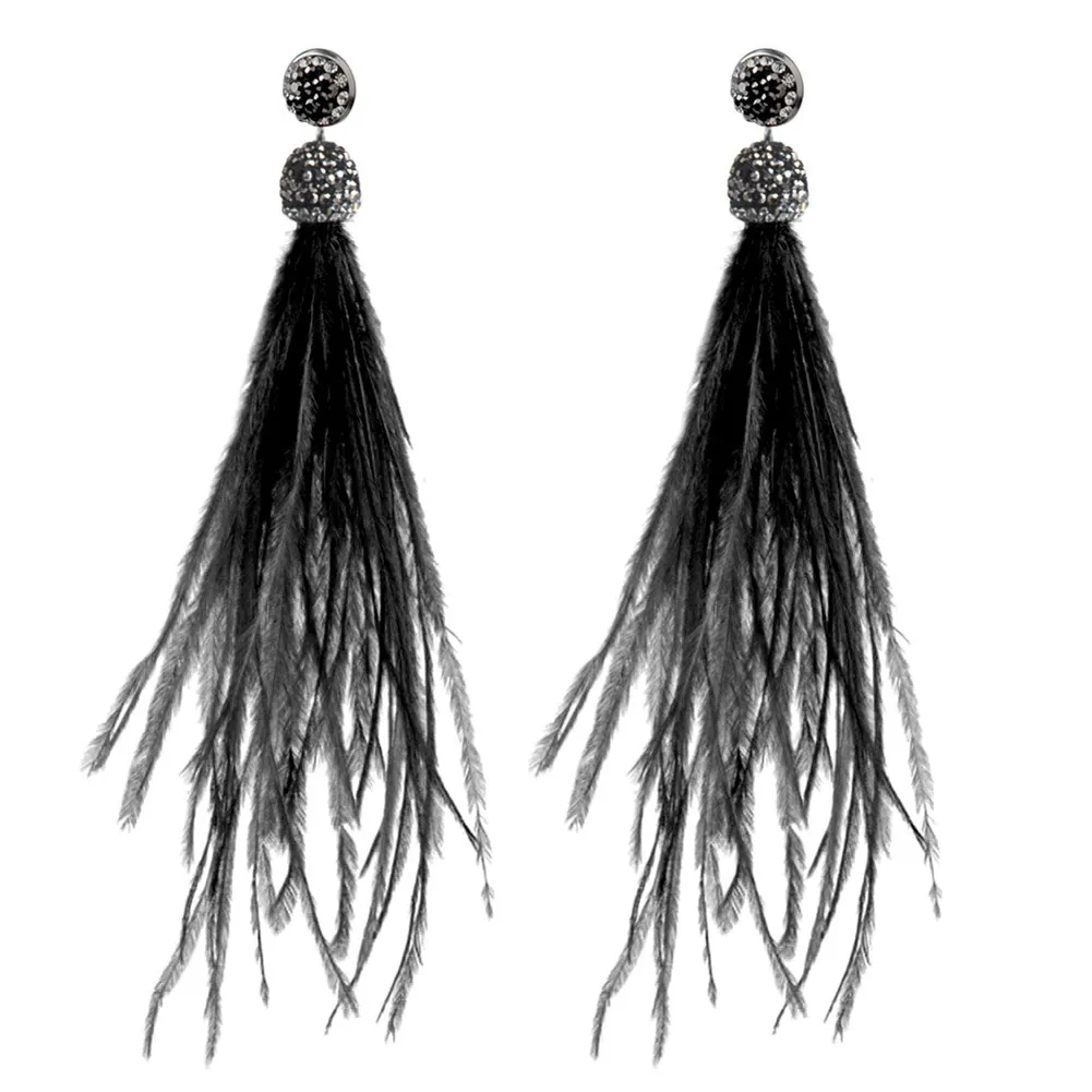 YJSFG HOUSE Bohemian Ostrich Feather Feather Earrings jewelry Fashion Tassel Dangle Drop Earring for Women Christmas gift