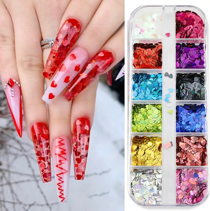 Paillettes Dongles, Forme De Coeur Glitter Art Flakes Autocollant Coloré  Manucure Nail Design DIY Stickers Décoration Du 1,36 €