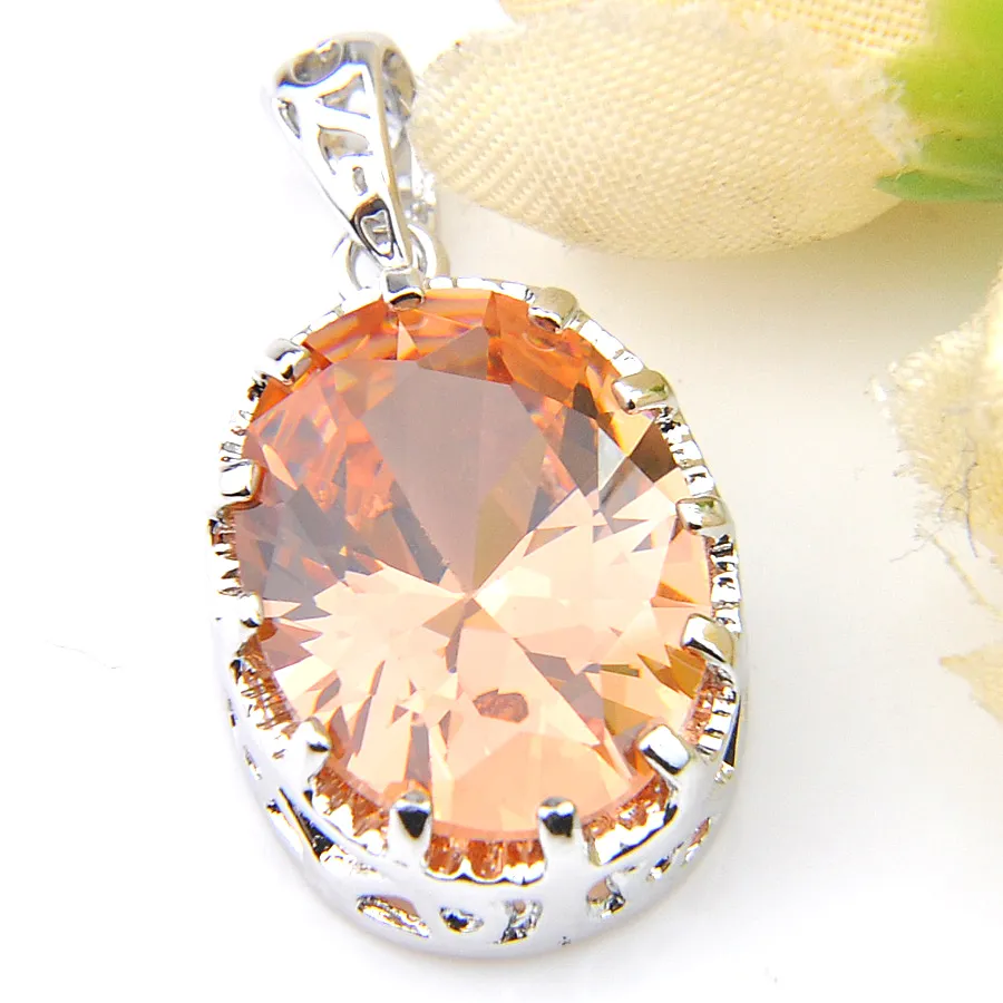 925 Silver Oval Champagne Morganite Gems Pendants LuckyShine New Exquisite For Lady Charming Jewelry Necklaces Pendants