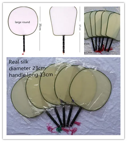 Blank White Round Silk Fan Wooden Handle Tassel Students Children DIY Fine Art Painting Program Chinese Hand Fans 10pcs/lot