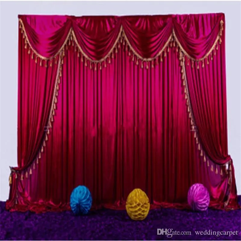 Ice silk fabric wedding backdrop with swags and tassel drape curtain for wedding stage event party birthday decoration258h