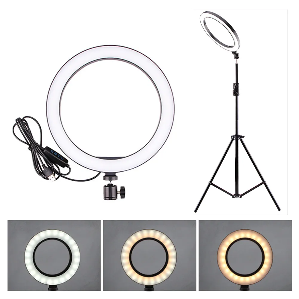 5/12W LED Selfie Ring Light Studio写真写真ライトフィルライト三脚携帯電話のライブメイクのライト三脚160mm / 260mmオプションY200114