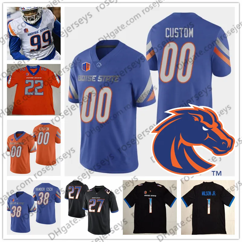 Benutzerdefinierte Boise State Broncos 2019 NCAA Football Beliebiger Name Nummer Weiß Orange Schwarz Blau 10 Chase Cord 19 Hank Bachmeier Vander Esch Trikot