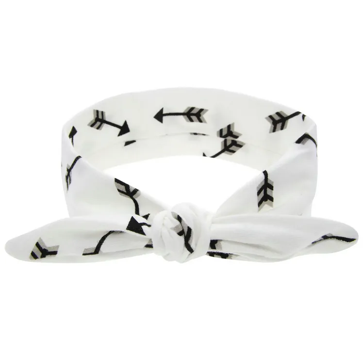 DIY tied knot baby rabbit ear hair bands adjustable cotton headband feather arrow printing topknot 6 styles