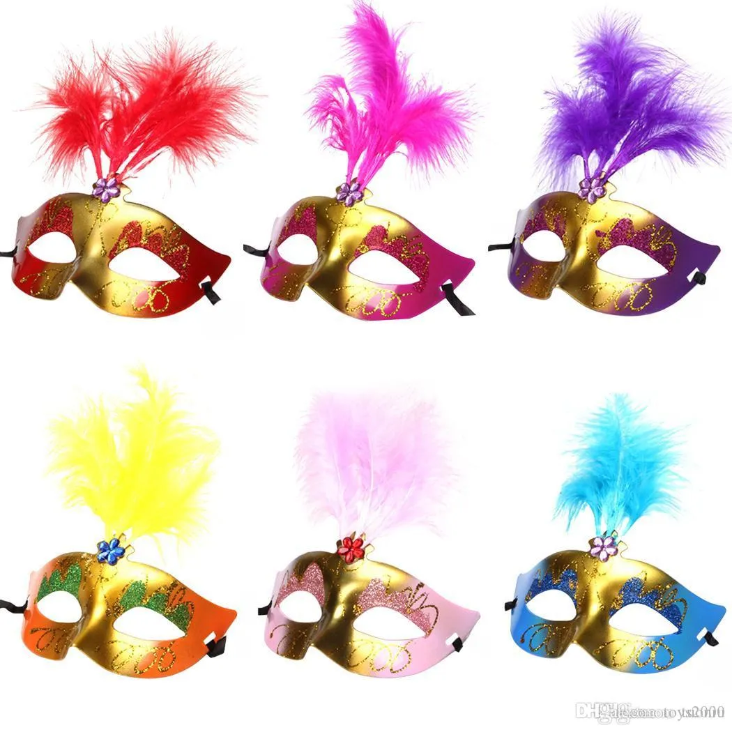 12 pezzi di piume placcate brillanti maschera per feste oggetti di scena per matrimoni mascherata Mardi Gras mezza maschera mascara Venecianas Para Fiestas