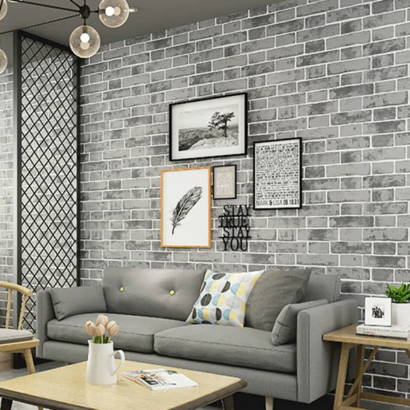 Grey Modern Vintage Textured Brick Wall Paper Wallpaper Roll Bedroom Living Room Home Decoration, Orange,White,Blue