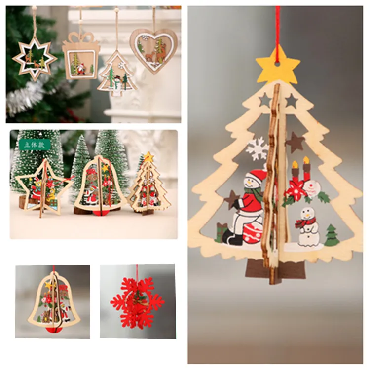 Weihnachtsbaumschmuck, Holzmuster, Fensterschmuck, Weihnachtsanhänger, Dekorationen, bunt, für Zuhause, Festival, 8 Stile, 120 Stück T2I5337