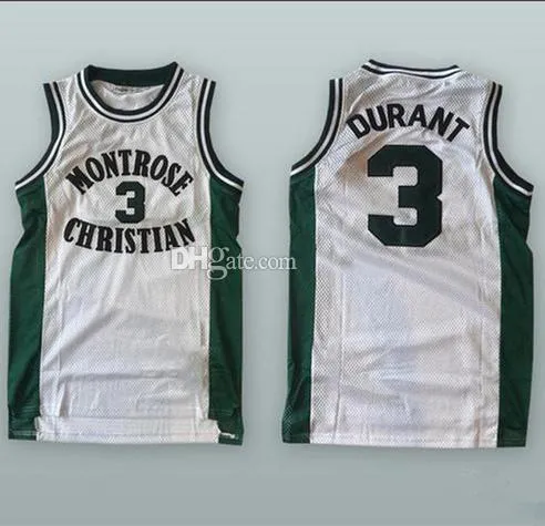 Montrose Christian High School 3 Kevin Durant Weißes Retro-Basketballtrikot für Herren, genähte Trikots mit individueller Nummer und Namen