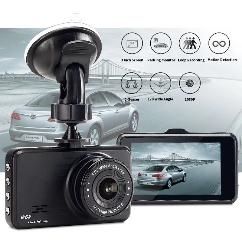 3" carro DVR câmara de video gravador veículo automóvel Registrator 1080 completo HD lente dupla gravação dupla 170 ° + 120 ° do ângulo de visão ampla