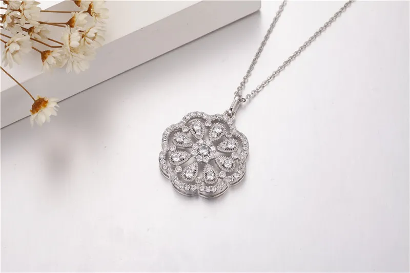 Venda 925 prata esterlina flor colares pingentes com alta qualidade simulado diamante para presente de aniversário feminino cocktail jóias281a