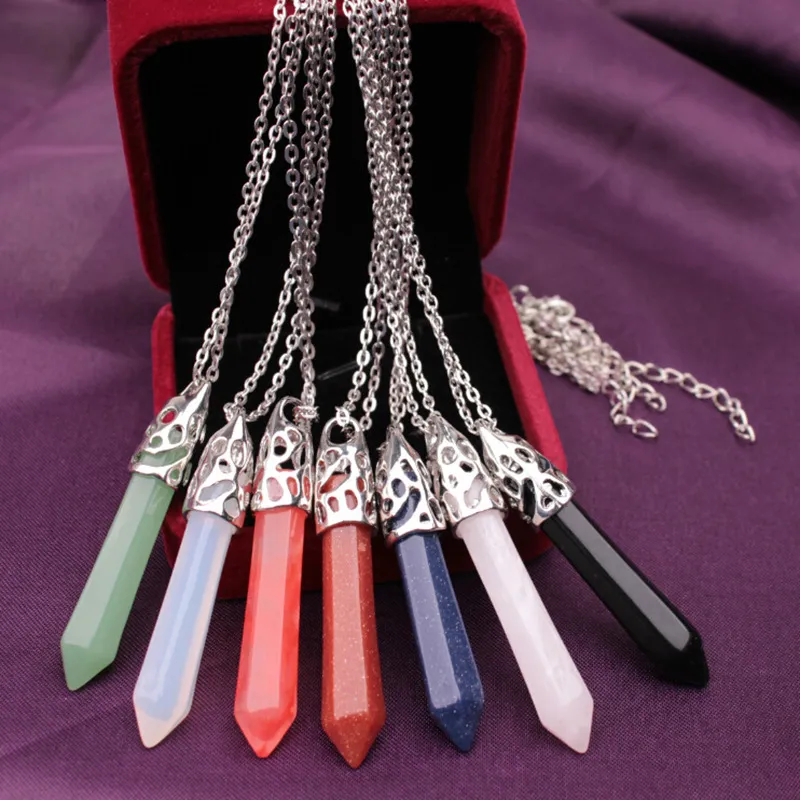 Mode-sieraden Hanger Kettingen Crystal Quartz Hexagonal Prism Natuursteen Kettingen Voor Vrouwen Meisje Dame Gift Zilveren Link Collier