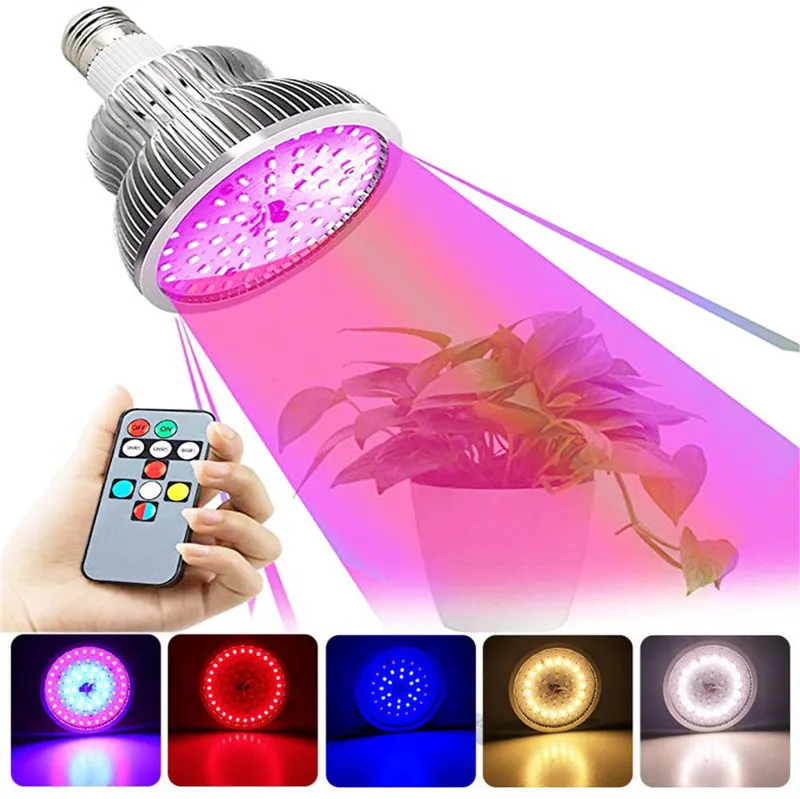 50W Led Grow Light Full Spectrum E27 Led Growing Lamp pour la culture hydroponique d'intérieur Fleurs Plantes Légumes avec télécommande Phyto Lamp