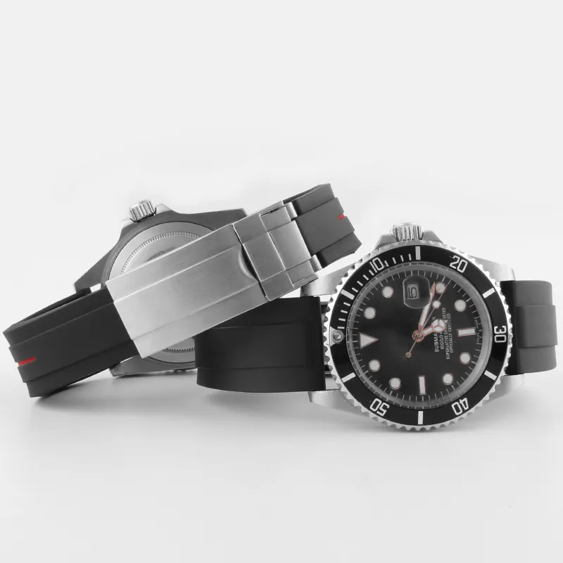 GMT Oysterflex 브레이슬릿 시계 맨 20mm 빨간색 블랙 블루 레드 브라운 255t 용 고무 웨이브 밴드 스테인리스 스틸 폴드 버클 시계 밴드 스트랩