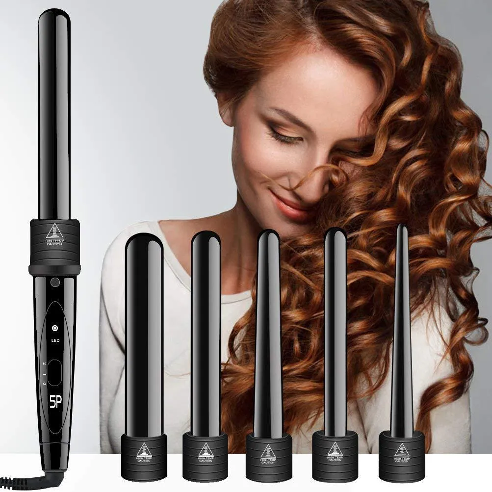 5 i 1 Curling Wand Set Hair Curling Iron Wand Hair Curler Roller Gift Set 09-32mm 5pcs Curling Wands Set