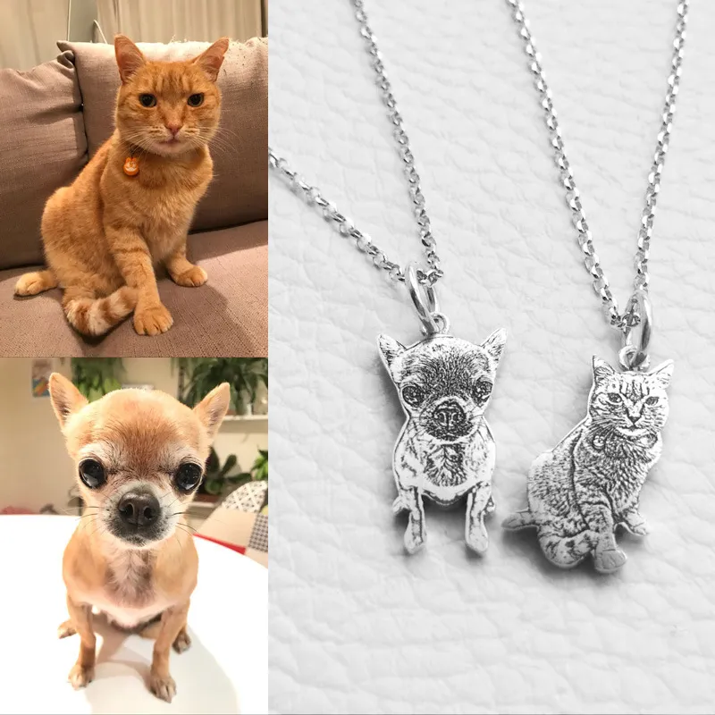 Niestandardowy naszyjnik pet spersonalizowany zwierzak niestandardowy naszyjnik biżuteria photo wisiorek grawerować nazwa 925 Sterling Silver Dog Cat Tag portret