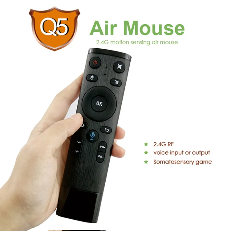 Voice Remote Control Q5 Mysz Fly Air 2.4 GHz Wireless Keyboard Gyro Mikrofon dla Android TV Box T9 X96 Mini H96 Max Qplus