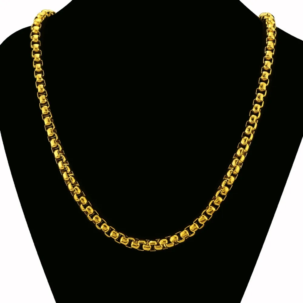 Mens 24k Gold Chains: 24 Domineering Box Chain, 18k Yellow Gold