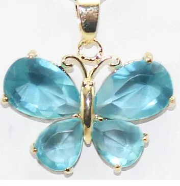 Gratis frakt grossist ny design blå kristall fjäril hänge halsband