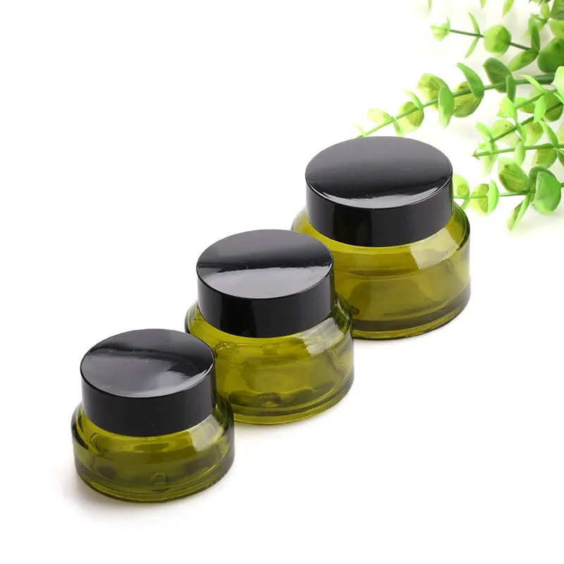 15 30 50ML Color verde Frascos cosméticos de vidrio recargables Post Botellas para crema facial, Lip Blam, Crema de maquillaje Mascarilla facial Loción Contenedor