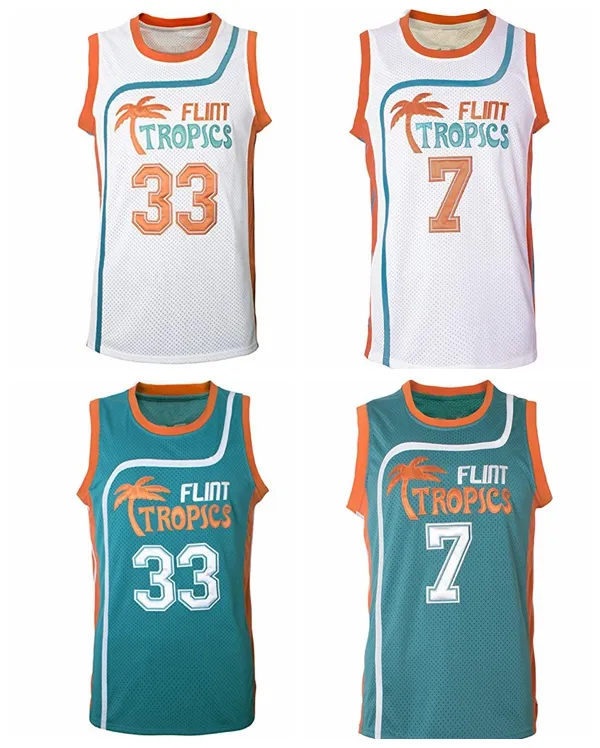 미국에서 배송 Jackie Moon 33 CoffeeBlack 7 농구 저지 Flint Tropics Semi Pro Movie Men 모든 스티치 S-3XL 고품질