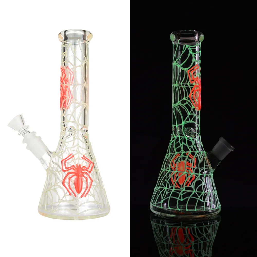 10 Luminous Spider Glass Water Pipe Beaker Bong Hookah Bongs Ice Ash