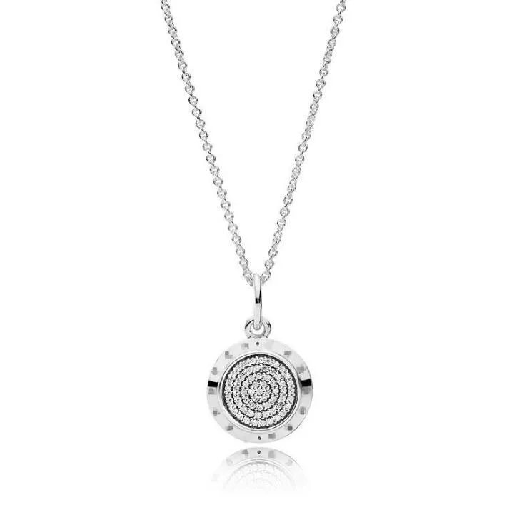 925 Sterling Silver Podpis Naszyjnik Oryginalny Pudełko dla CZ Diamond Disc Łańcuch Naszyjnik Dla Kobiet Mężczyzn Męski Naszyjnik