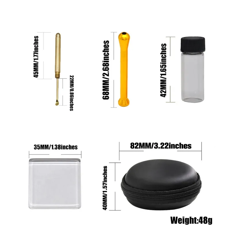 Smoking Snuff Snorter Sniffer Bottle Zipper Bag Kit Pill Box Herb Glass Bottle Jar Wax Spoon Shovel Spice Miller Store Case DHL