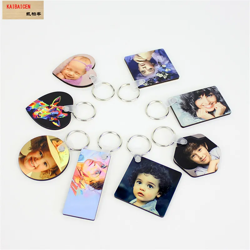 Sublimation lege sleutelhanger MDF houten sleutel ronde hart ster hanger tag thermische transfer dubbelzijdige sleutelhanger wit DIY cadeau sleutelhanger Producten