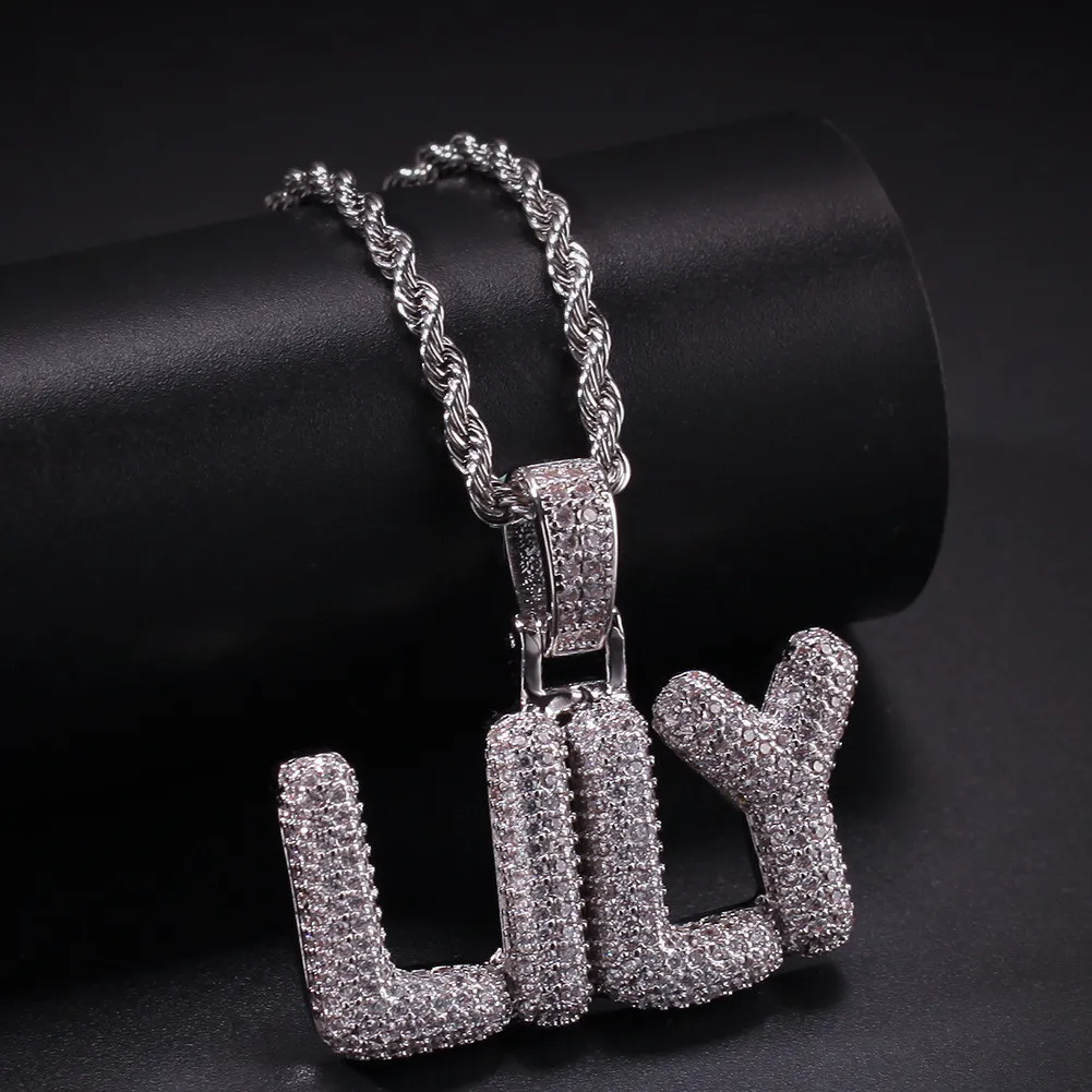 A-Z Custom Small Letters Necklaces Charm Pendant For Men Women Gold Silver Color Cubic Zirconia Hip Hop Jewelry Wholesale