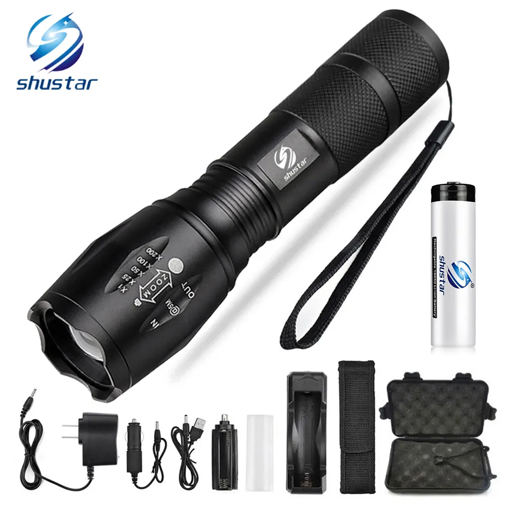 Led flashlight Ultra Bright torch T6/L2/V6 Camping light 5 switch Modes 10000 LM Zoomable Bicycle Light use 18650 battery