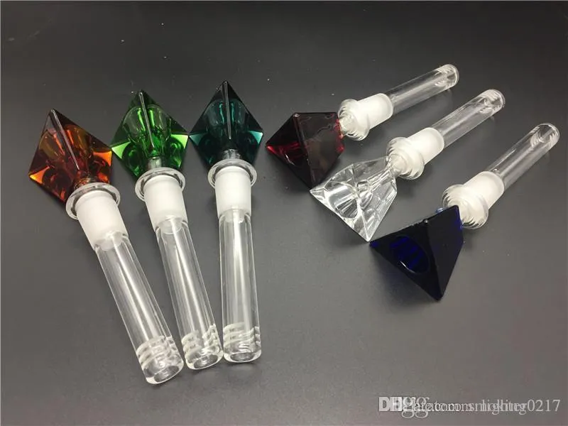 Großhandel 4 Zoll bunter 3D-Diamant-Glas-Downstem 18 mm männlicher Glass Down-Stiel mit Glas-Tabakschale zum Rauchen von Wasserbong-Pfeifen