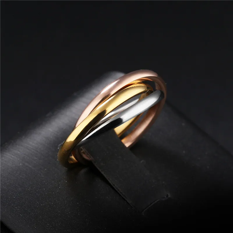 Fashion Classic Creative Trinity Three Ring Winding Ring Women's Stainless Steel 3 Color Rolling Wedding Band Rings