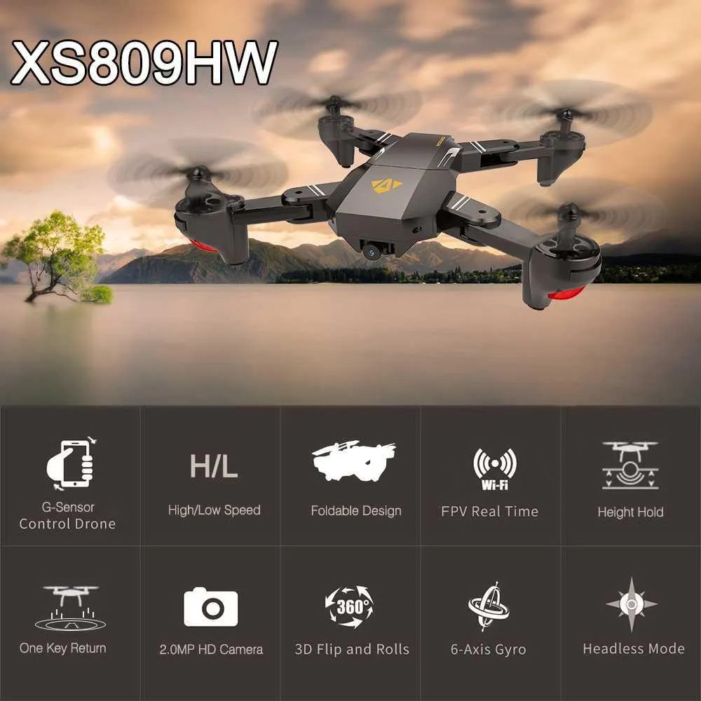 Drone avec caméra Xs809 Xs809W Fpv Drone Rc hélicoptère télécommande Visuo Xs809Hw pliable