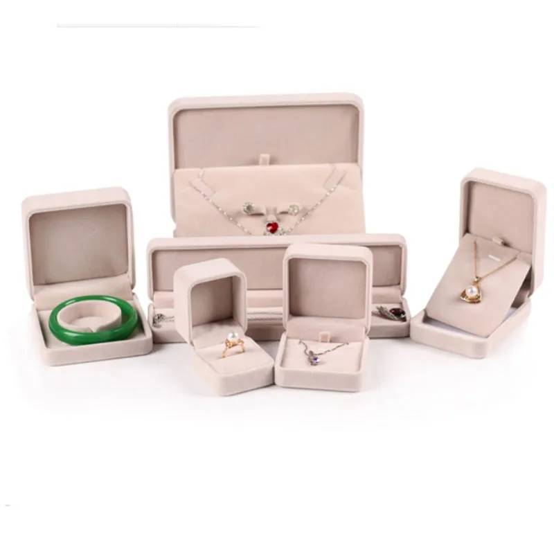 Beige Color Boxes For Bracelet Bangle Earring Stud Pendant Necklace Ring Packaging Velvet Case Jewelry Display Decor