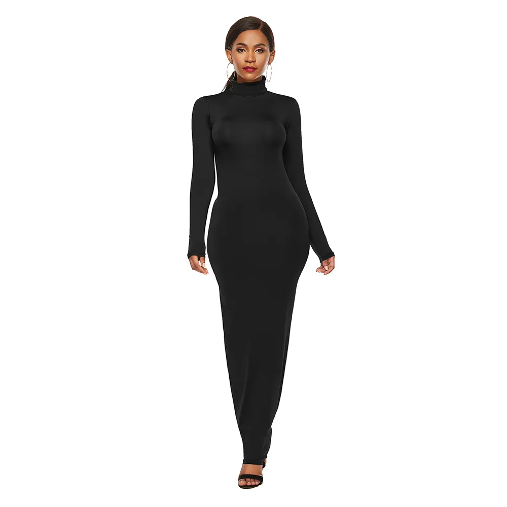 chinese dress ladies Black Sheer Lace Long Sleeve Bodycon Maxi Dress